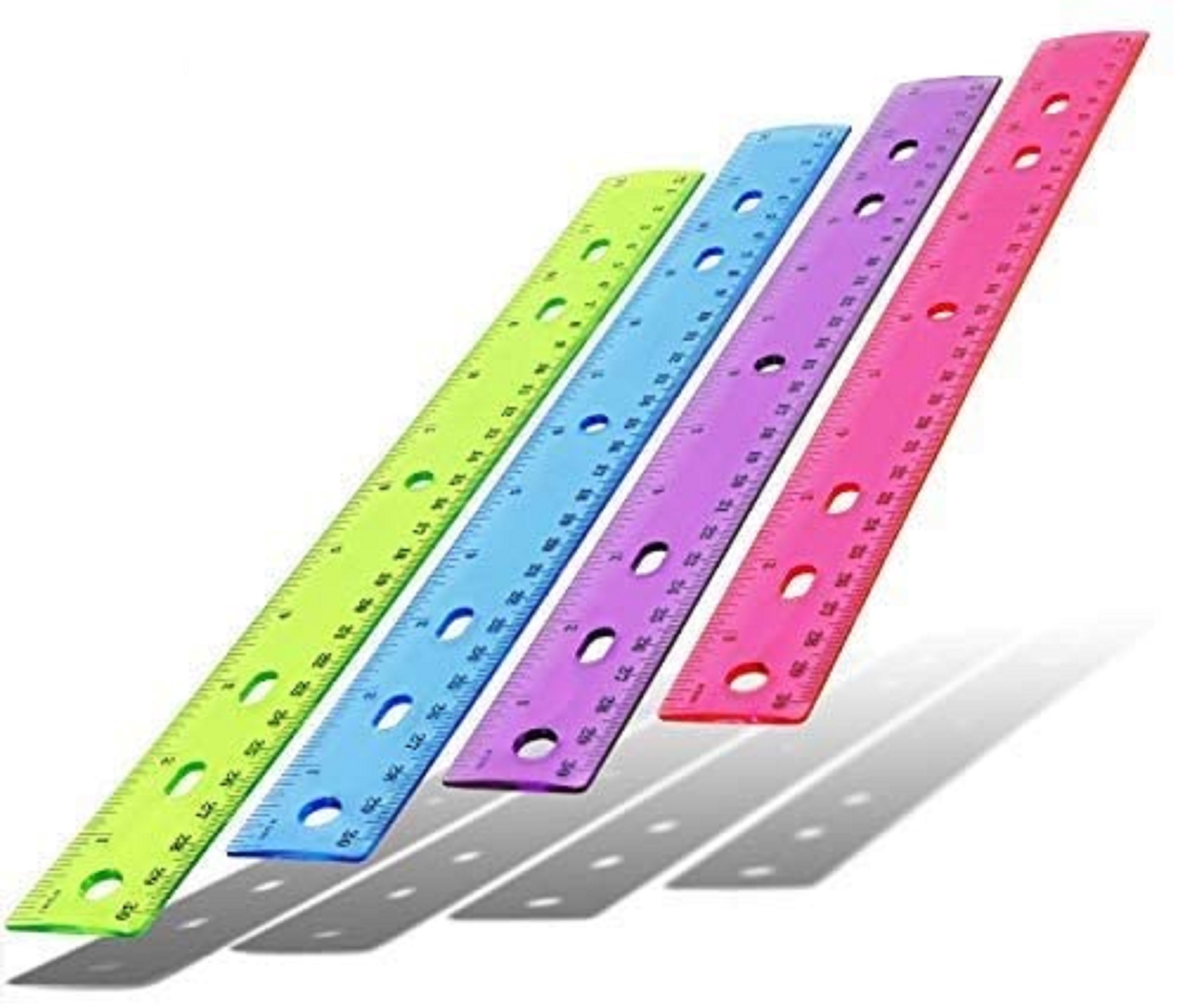 Emraw Transparent Assorted Color Ruler with Inches and Metric 12 Inches  Flexible Measuring Resistant Plastic Rulers for School Classroom Home &  Office